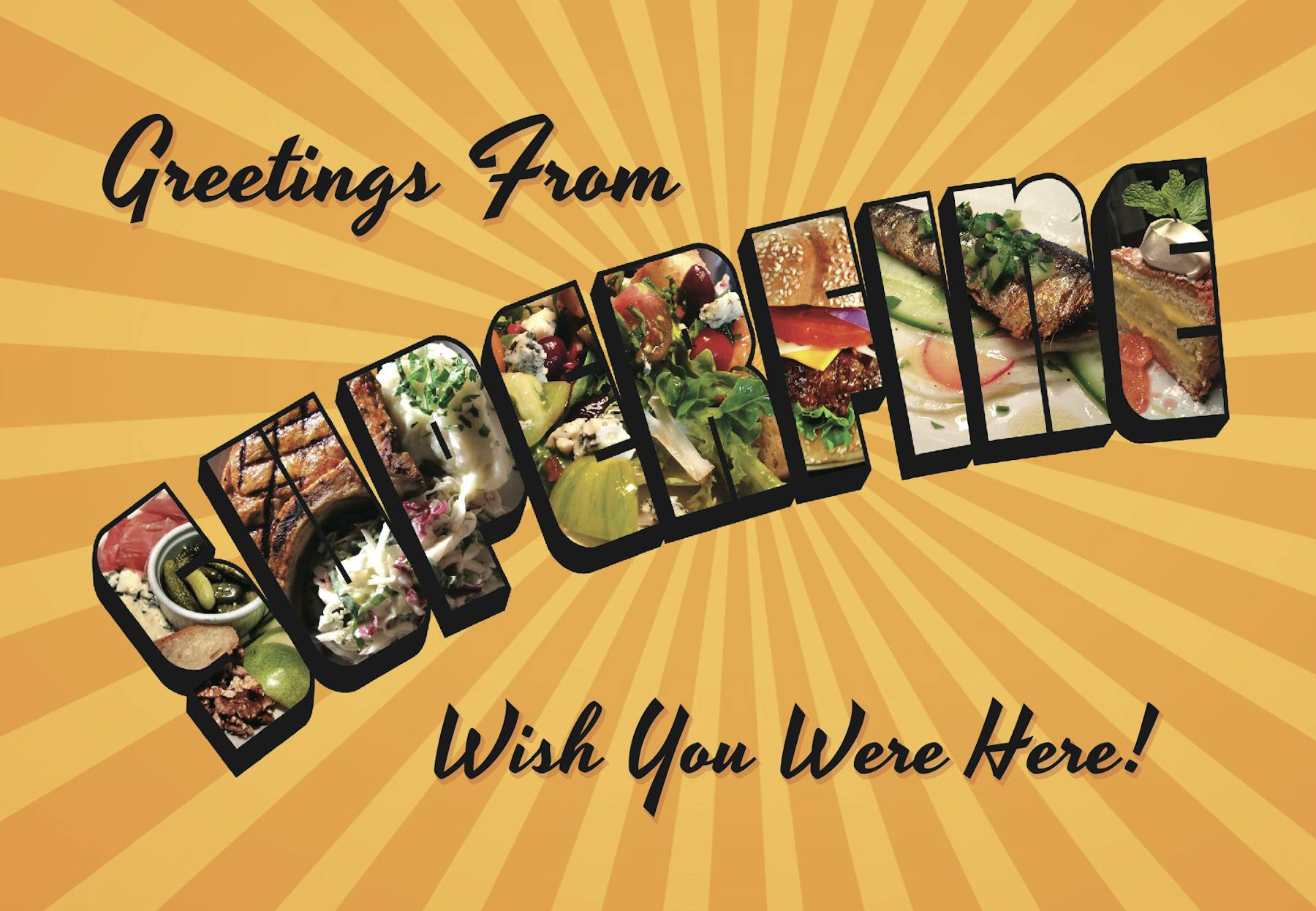 Postcard that reads Greetings from Superfine, Wish you were here!