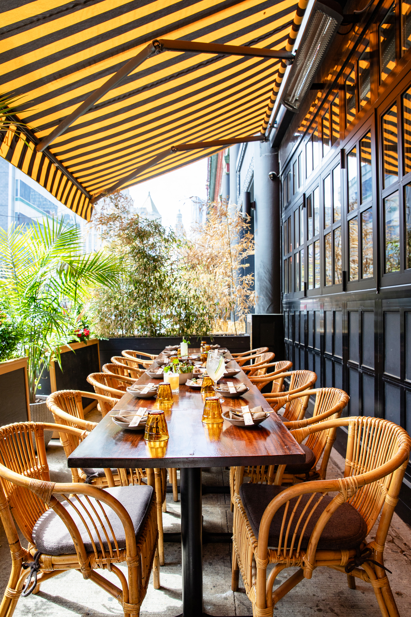 a table and chairs on a patio