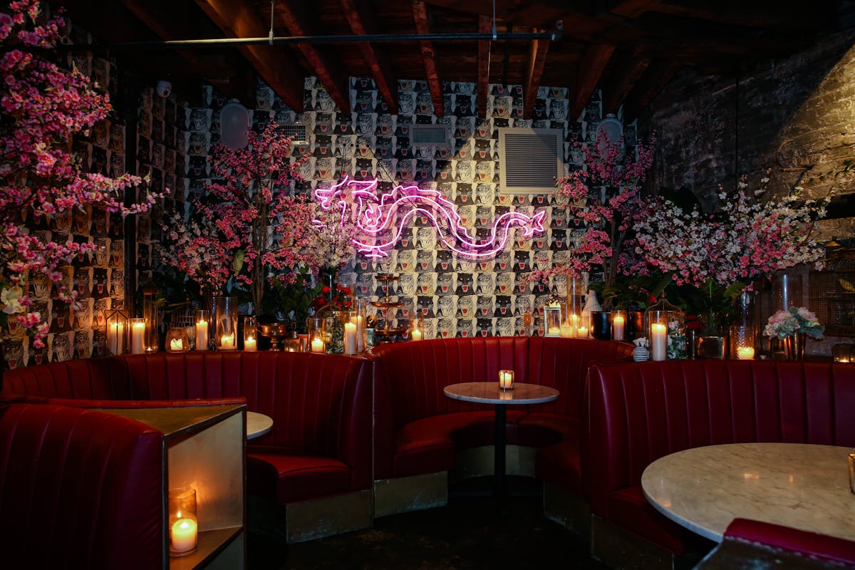 a chair that is lit up at night