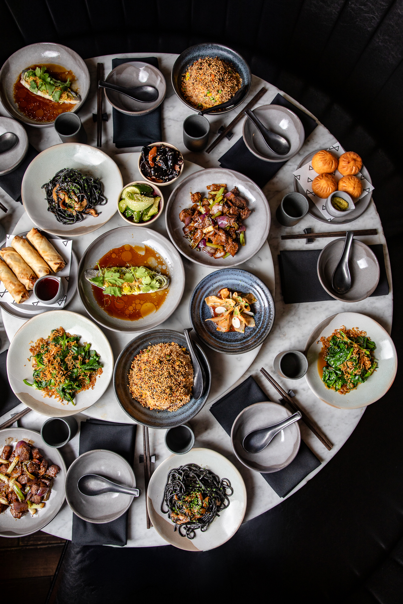 a table with plates of food