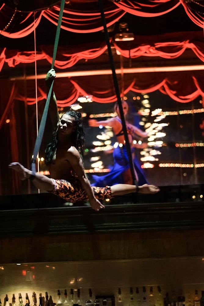 a person sitting on a stage