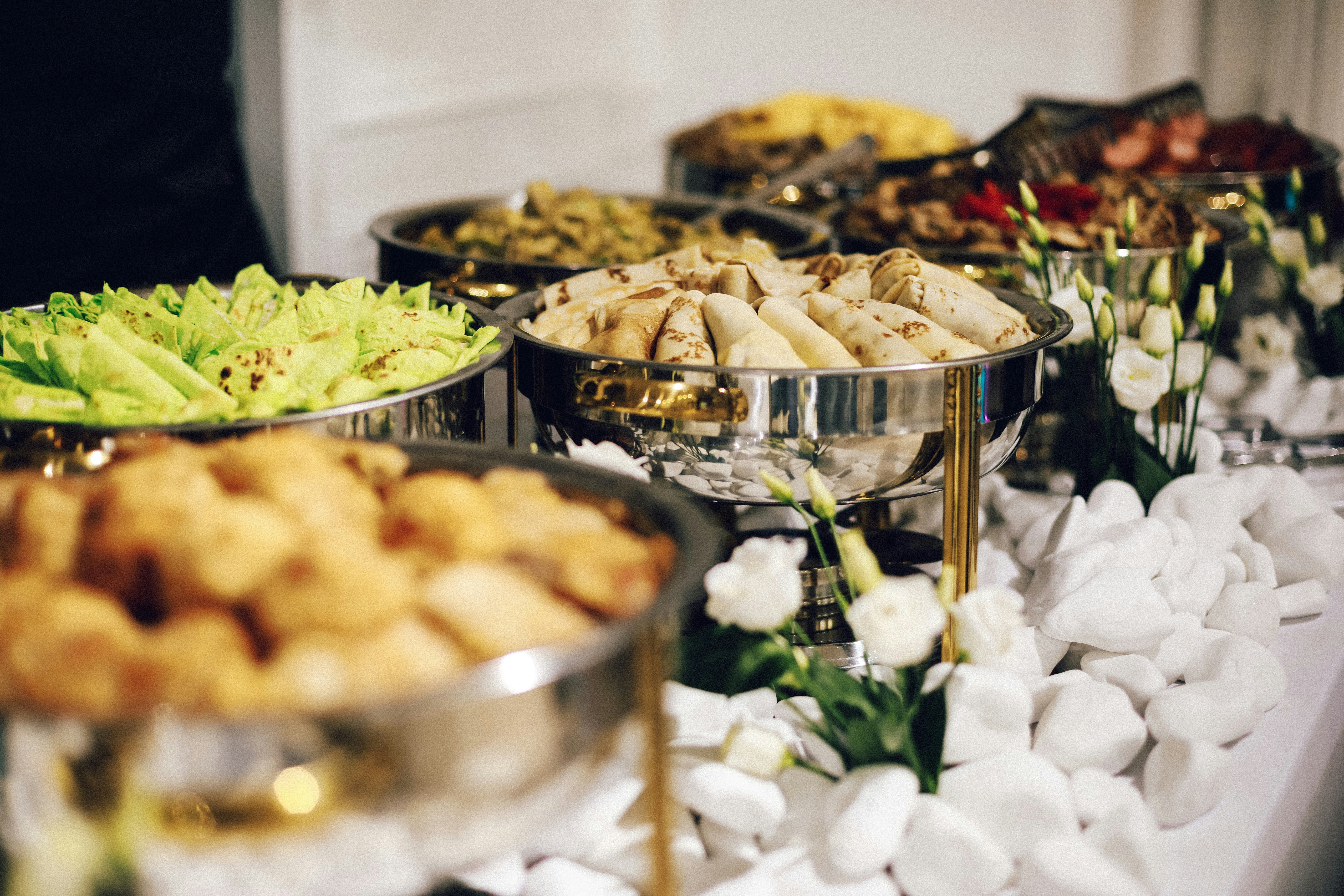 a group of bowls of food