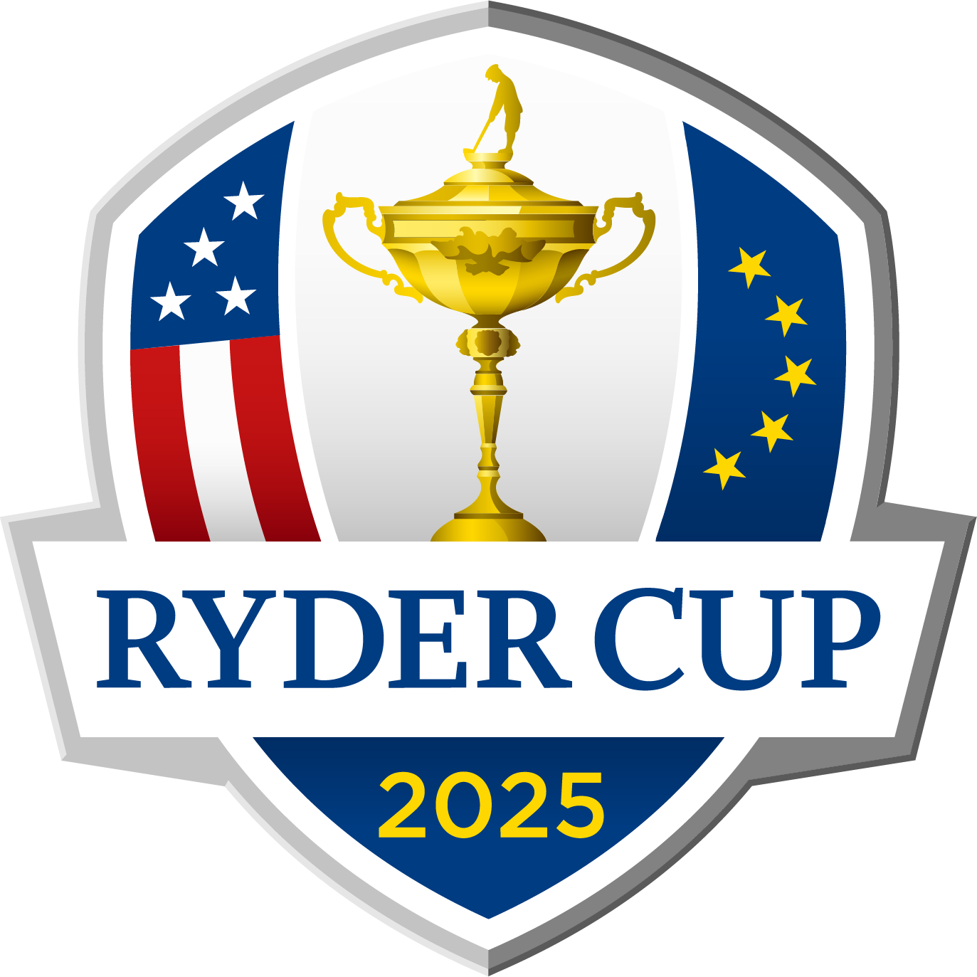 Ryder Cup logo featuring a stylized gold trophy and blue and red accents, symbolizing the prestigious golf tournament