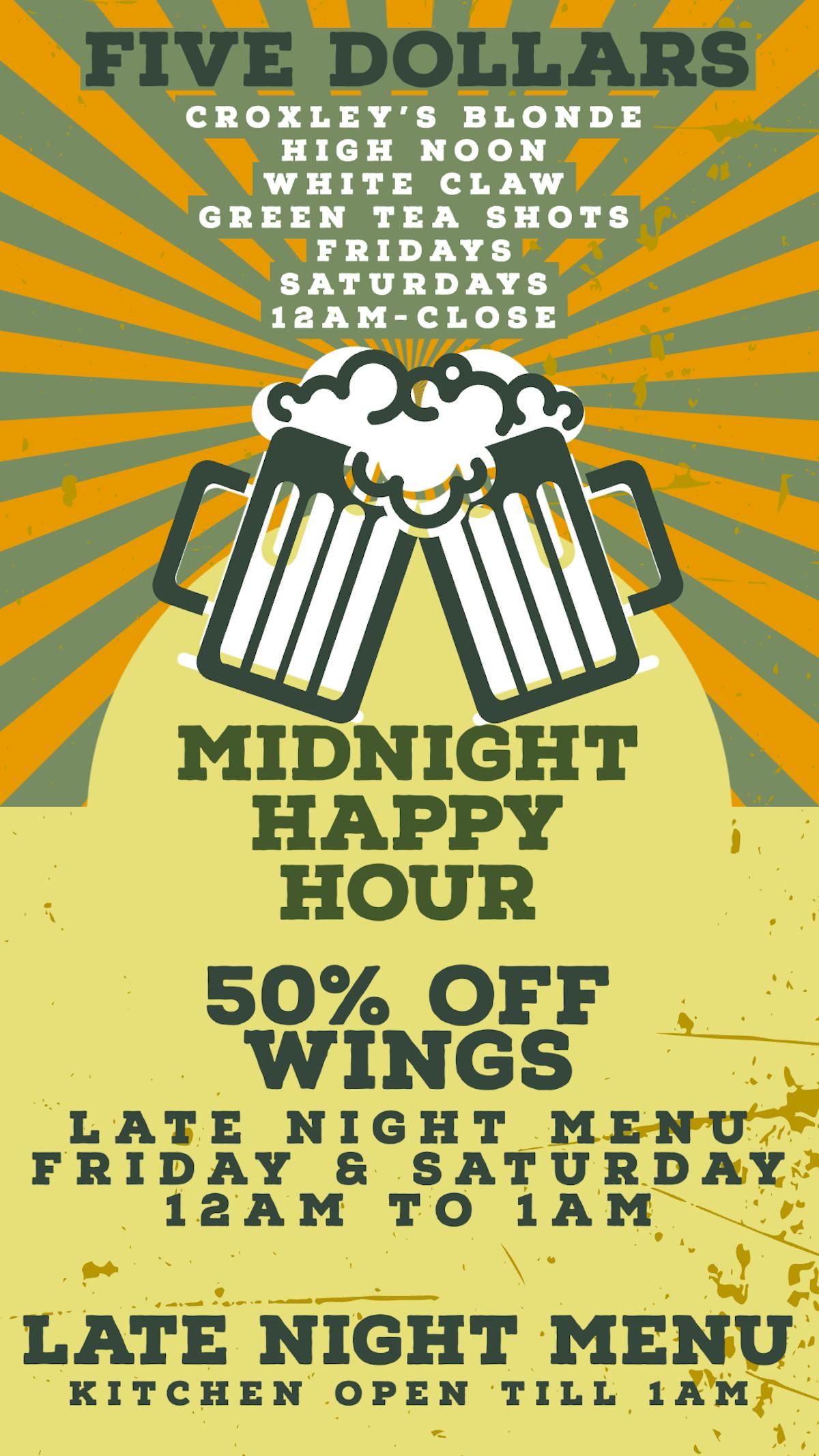 Midnight Happy Hour Late Night Menu Croxley s Ale House Ale