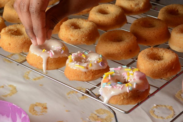 a closeup of multiple donuts