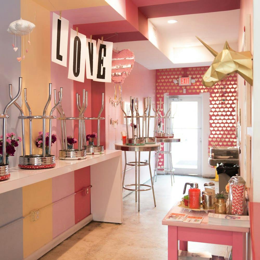 a kitchen with a dining table