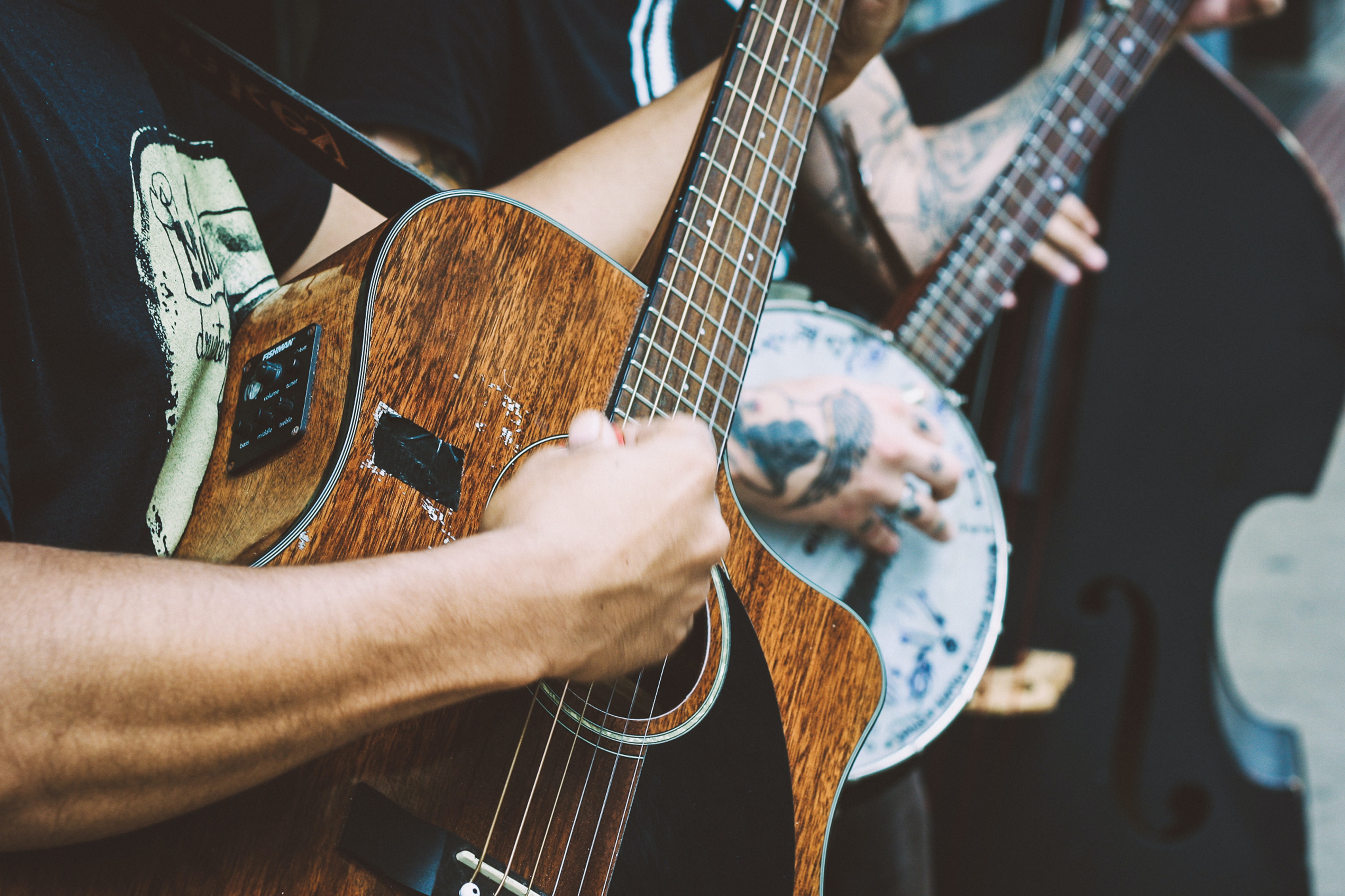 a man holding a guitar