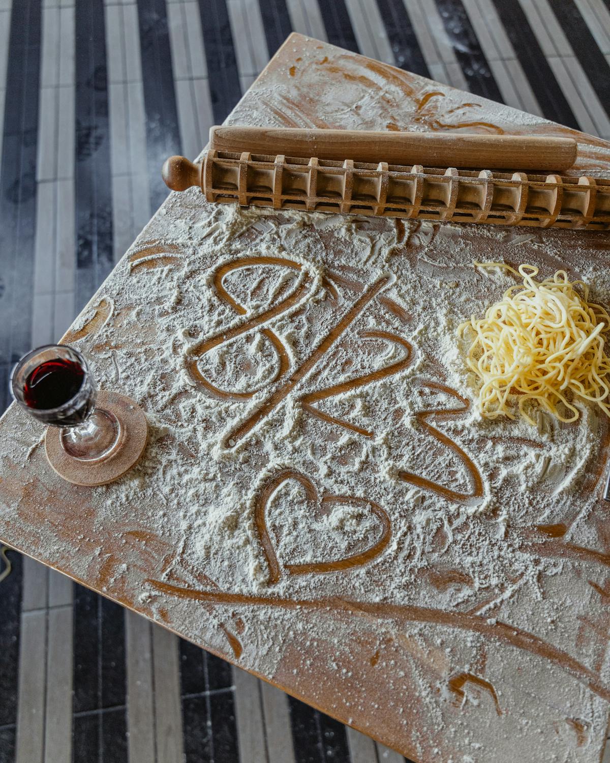 a cake sitting on top of a wooden table
