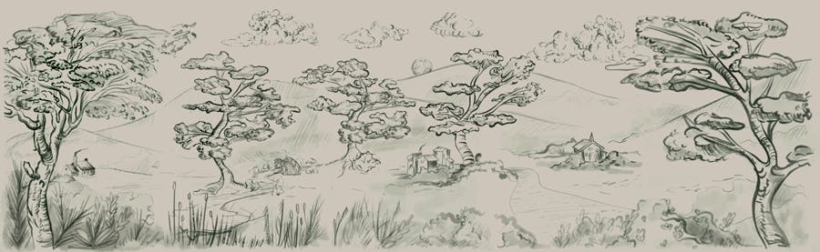 a drawing of al landscape