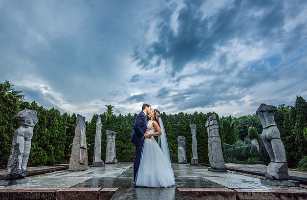 a man and woman in a wedding dress