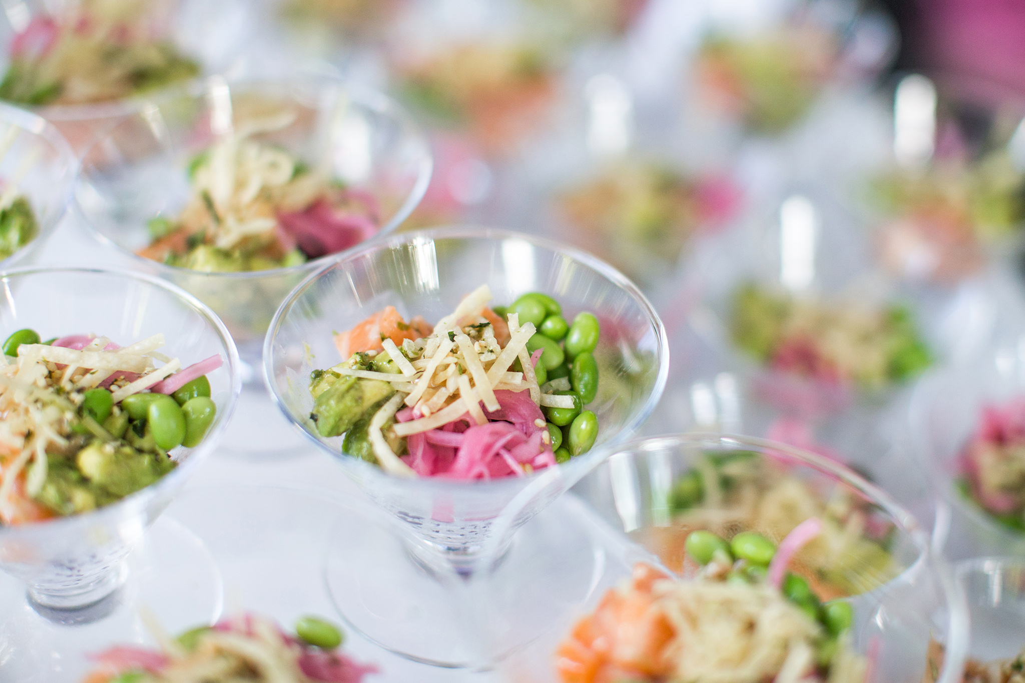 a group of glasses of food