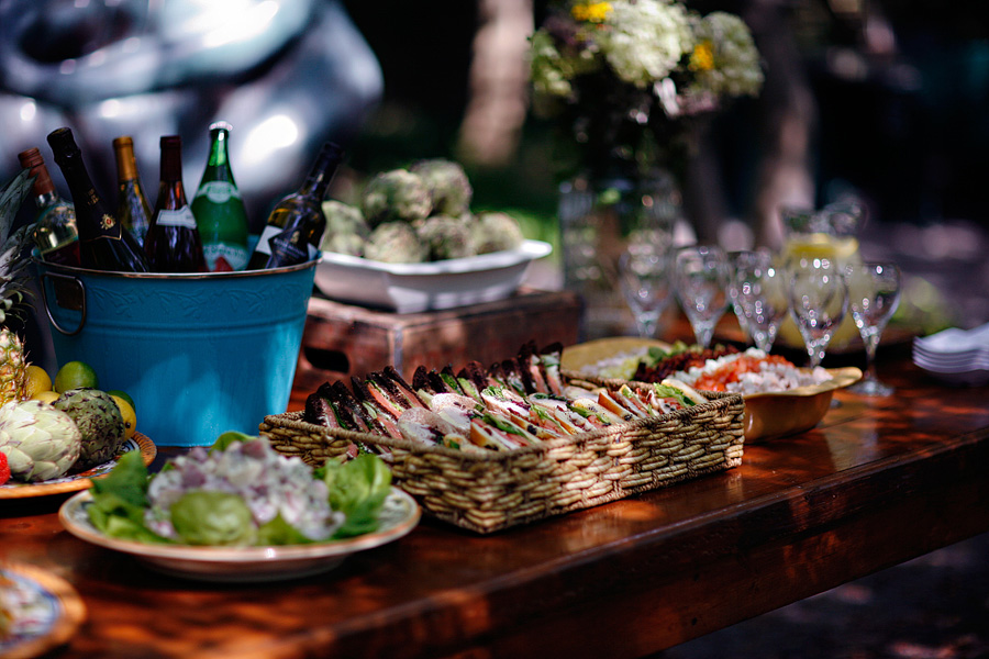 a table with food and drinks