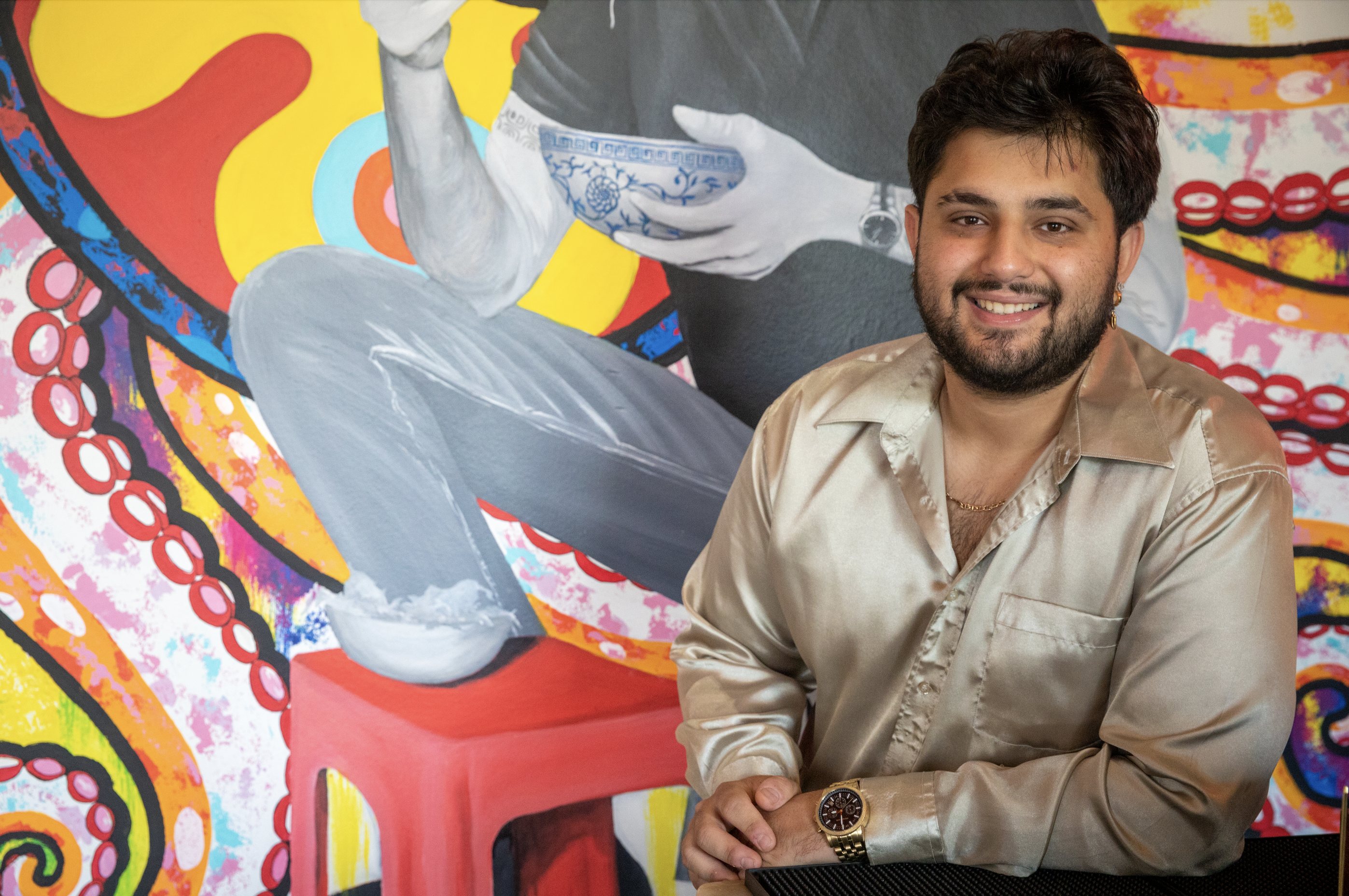 a man sitting on a table