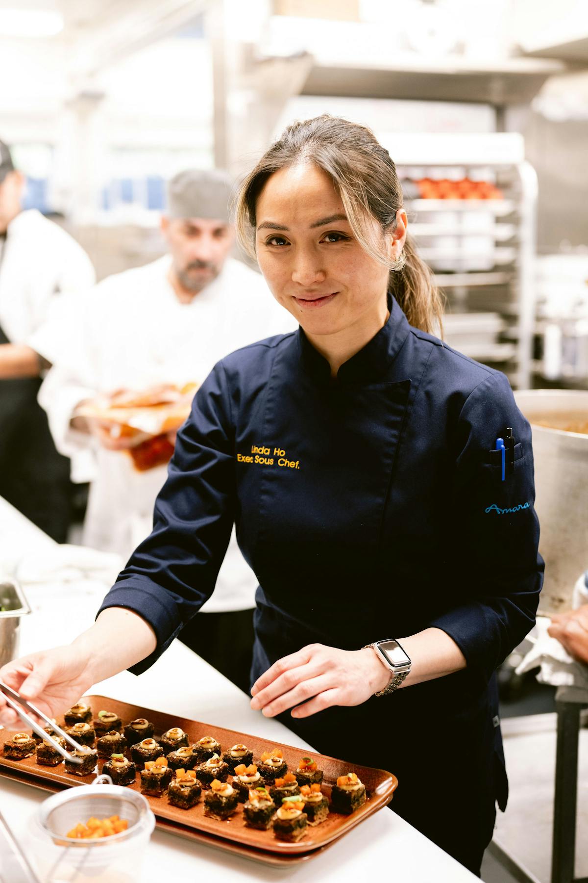 a person cooking food on a table