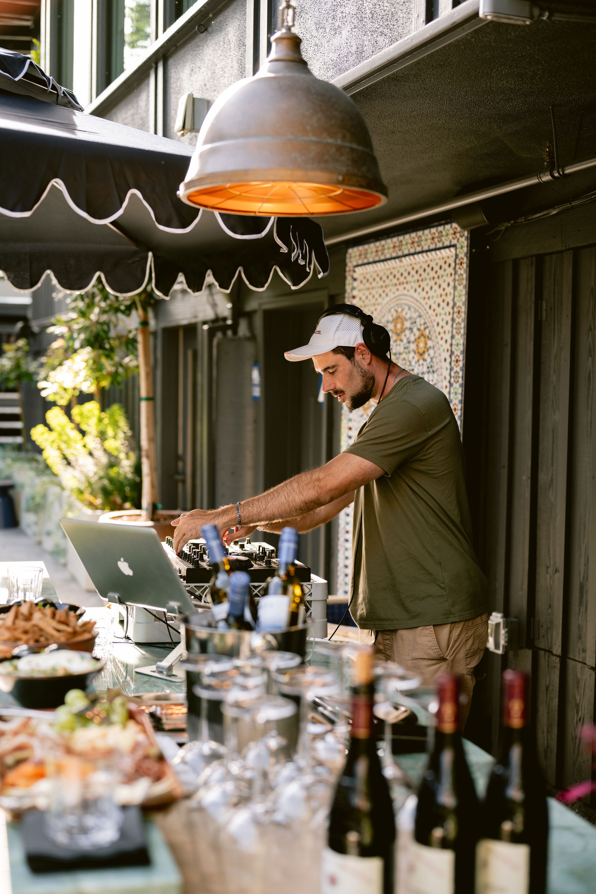 a man cooking food on a table