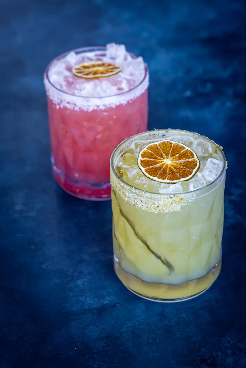 Pickle-Tini and Prickly Pear Margarita cocktails
