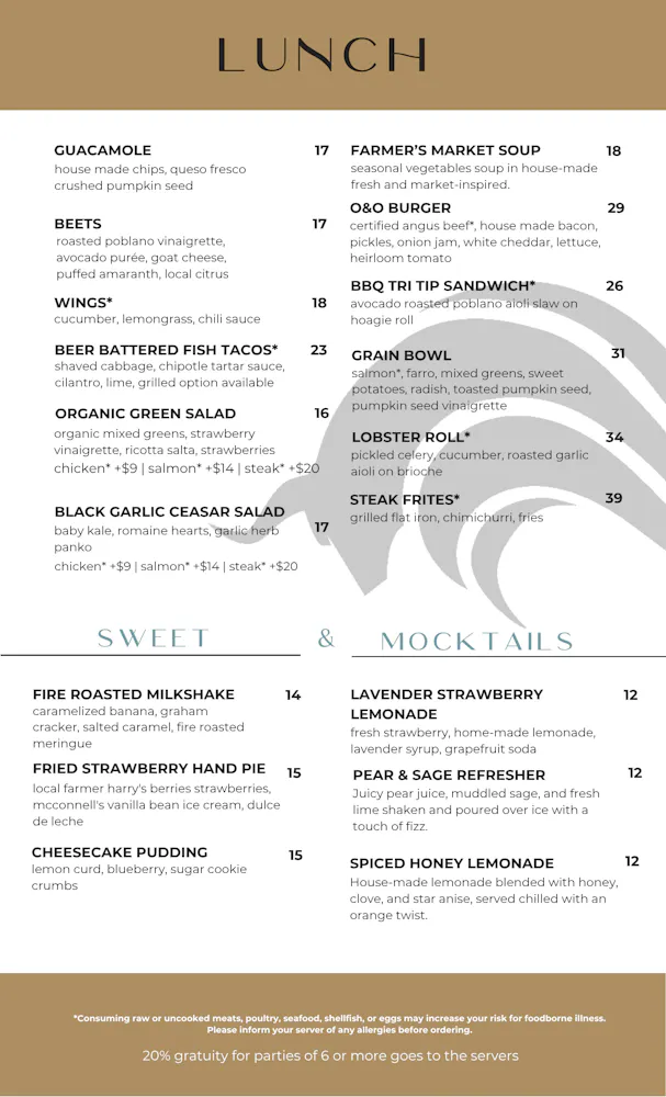 Menus | Ox and Ocean in Oxnard, CA