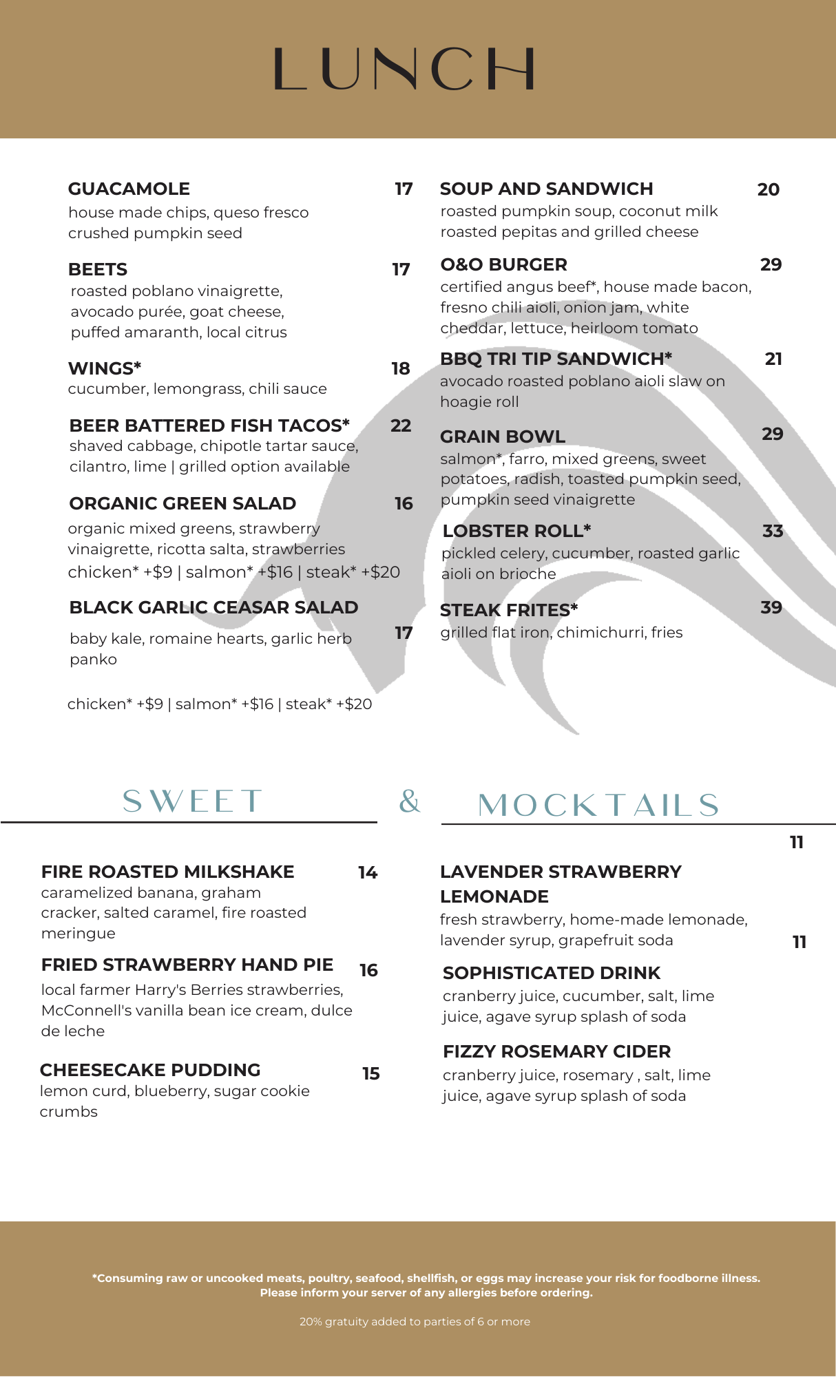 Menus | Ox and Ocean in Oxnard, CA