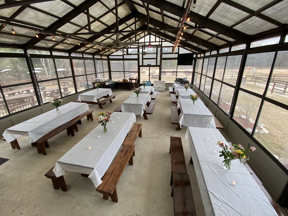 a bench in front of a building