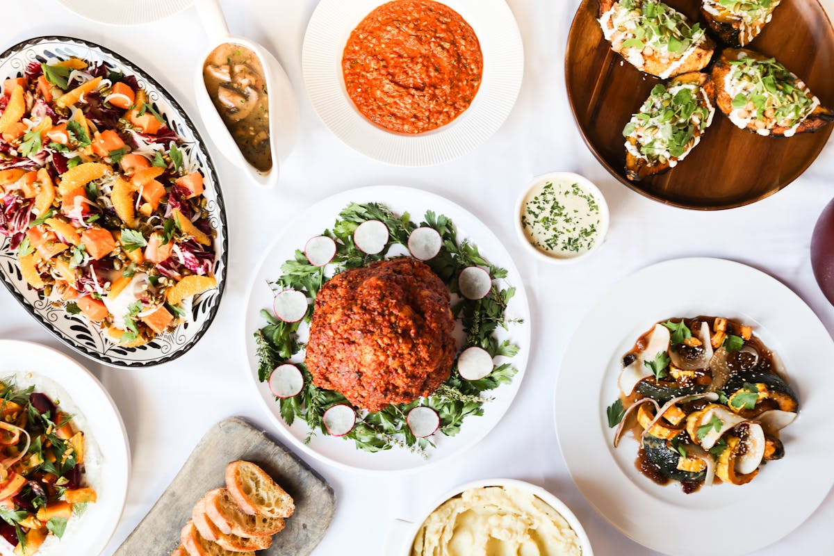 a bowl filled with different types of food on a plate