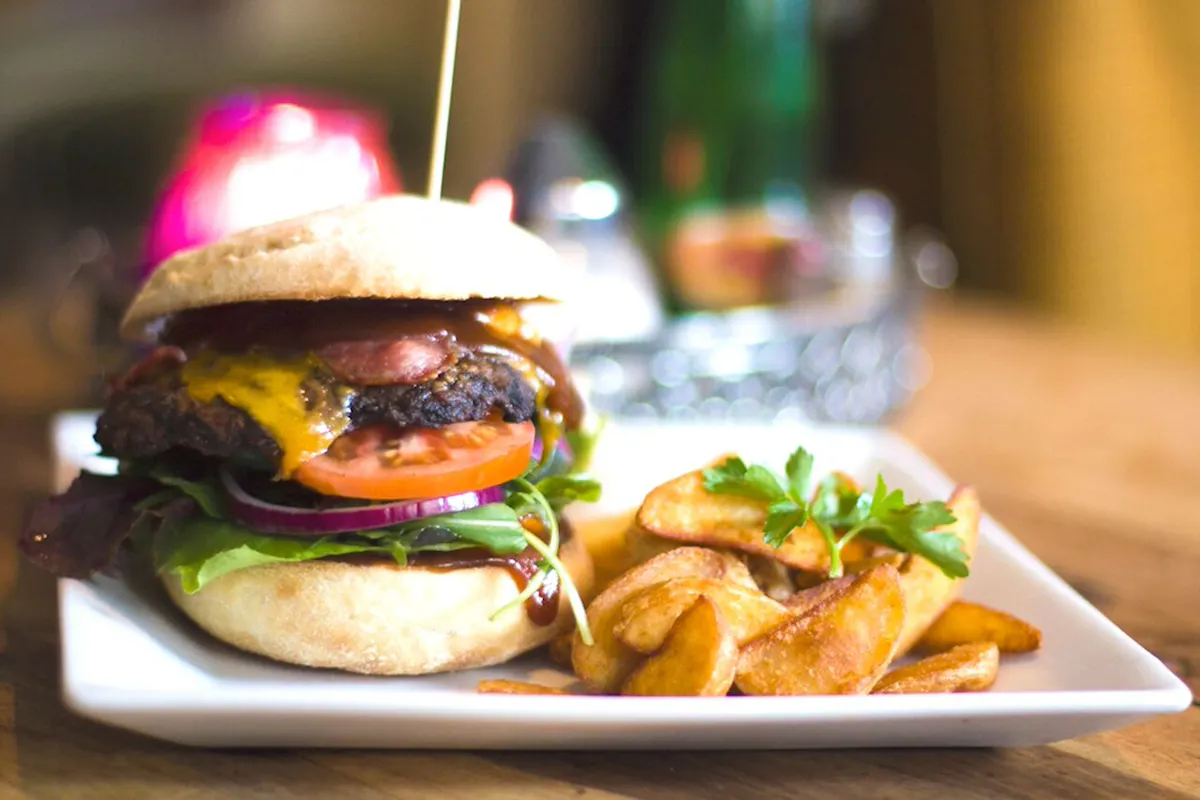 burger and fries on a plate