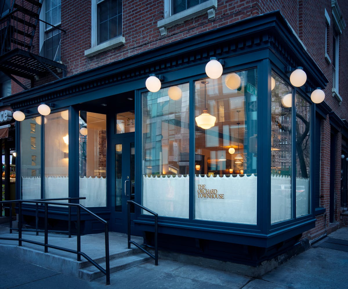 a store front at night