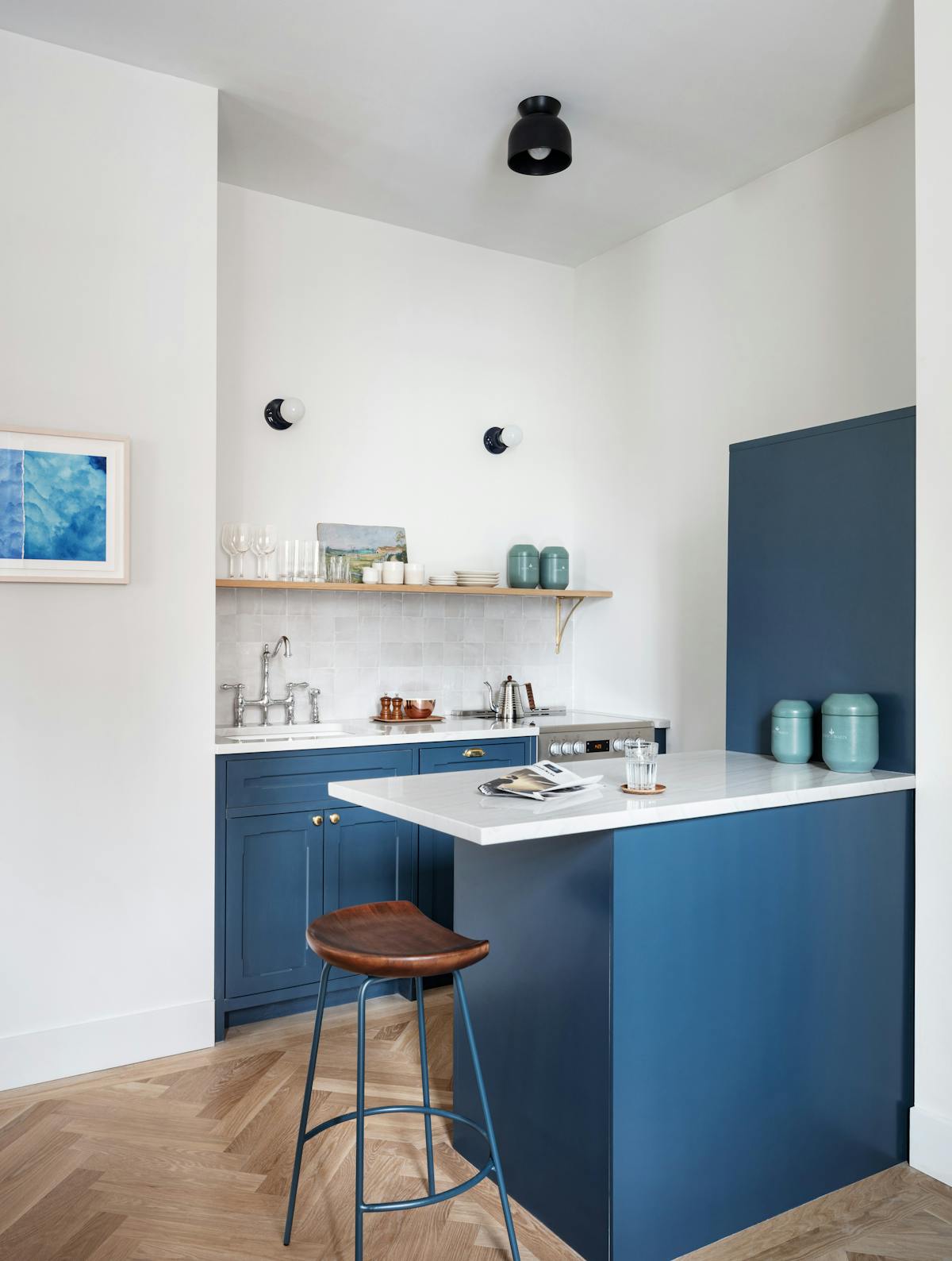a kitchen with a table in a room