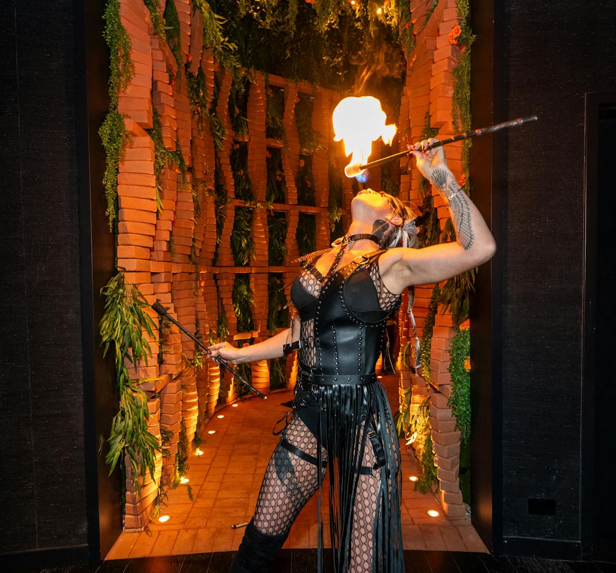 a fire dancer in Las Vegas at Mijo Modern Mexican