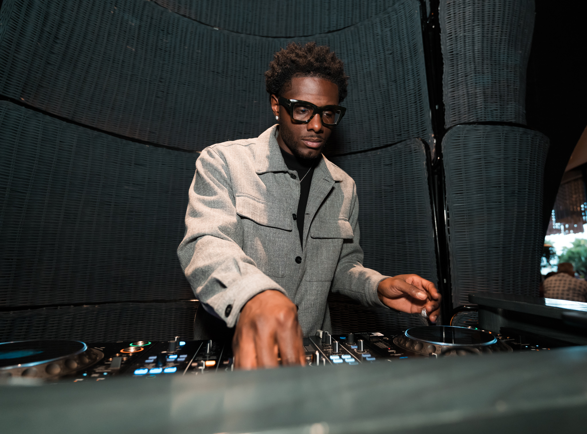 DJ mixing music at Mijo Modern Mexican inside Durango Casino & Resort during evening dinner service with a sleek booth and modern Vegas Mexican ambiance.