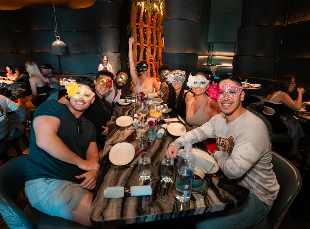 Guests celebrating Carnival Brunch at Mijo Modern Mexican, a vibrant Las Vegas Mexican restaurant and local Mexican hotspot for brunch and group dining experiences.