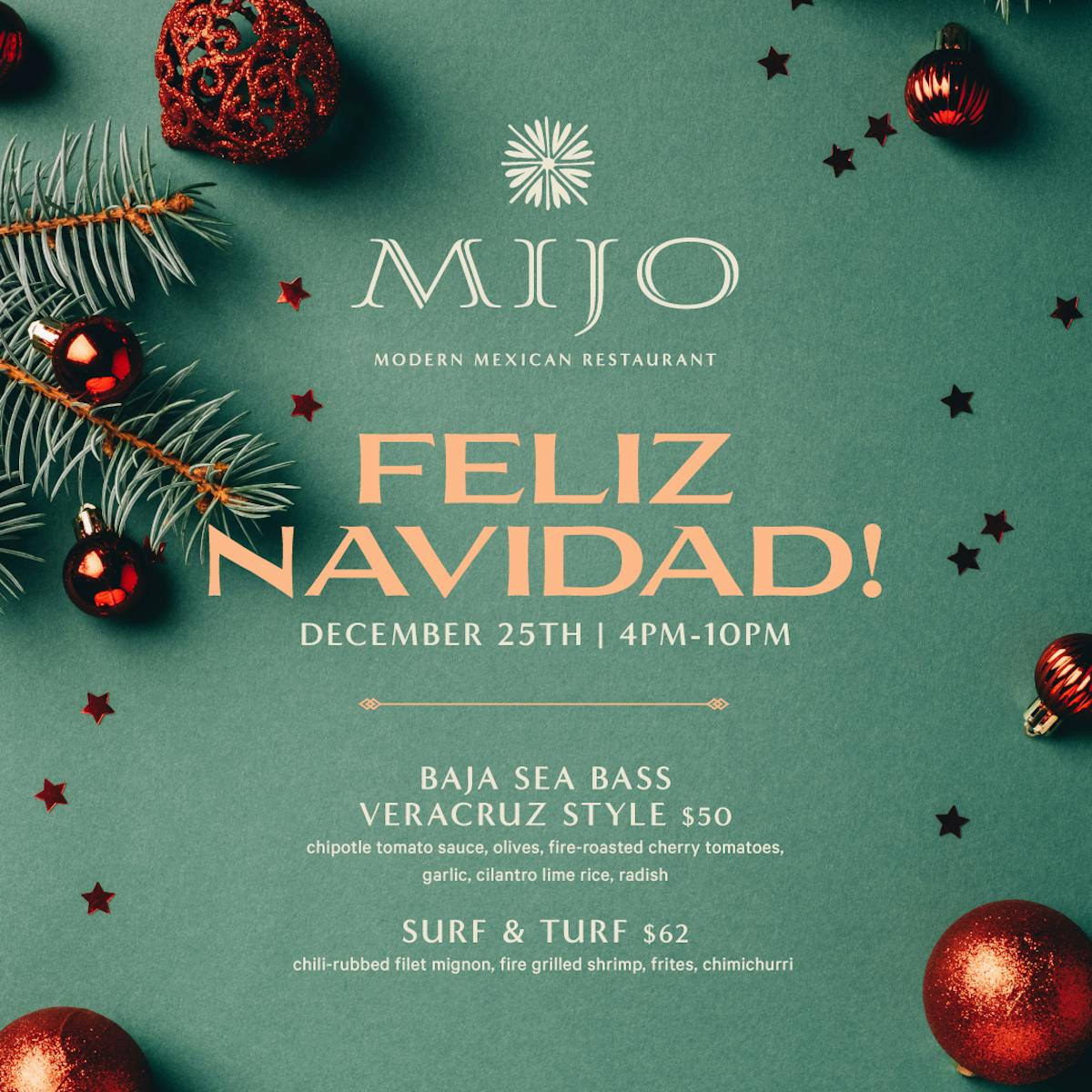 photo showing the Christmas specials we have at Mijo modern Mexican a Las Vegas Mexican restaurant
