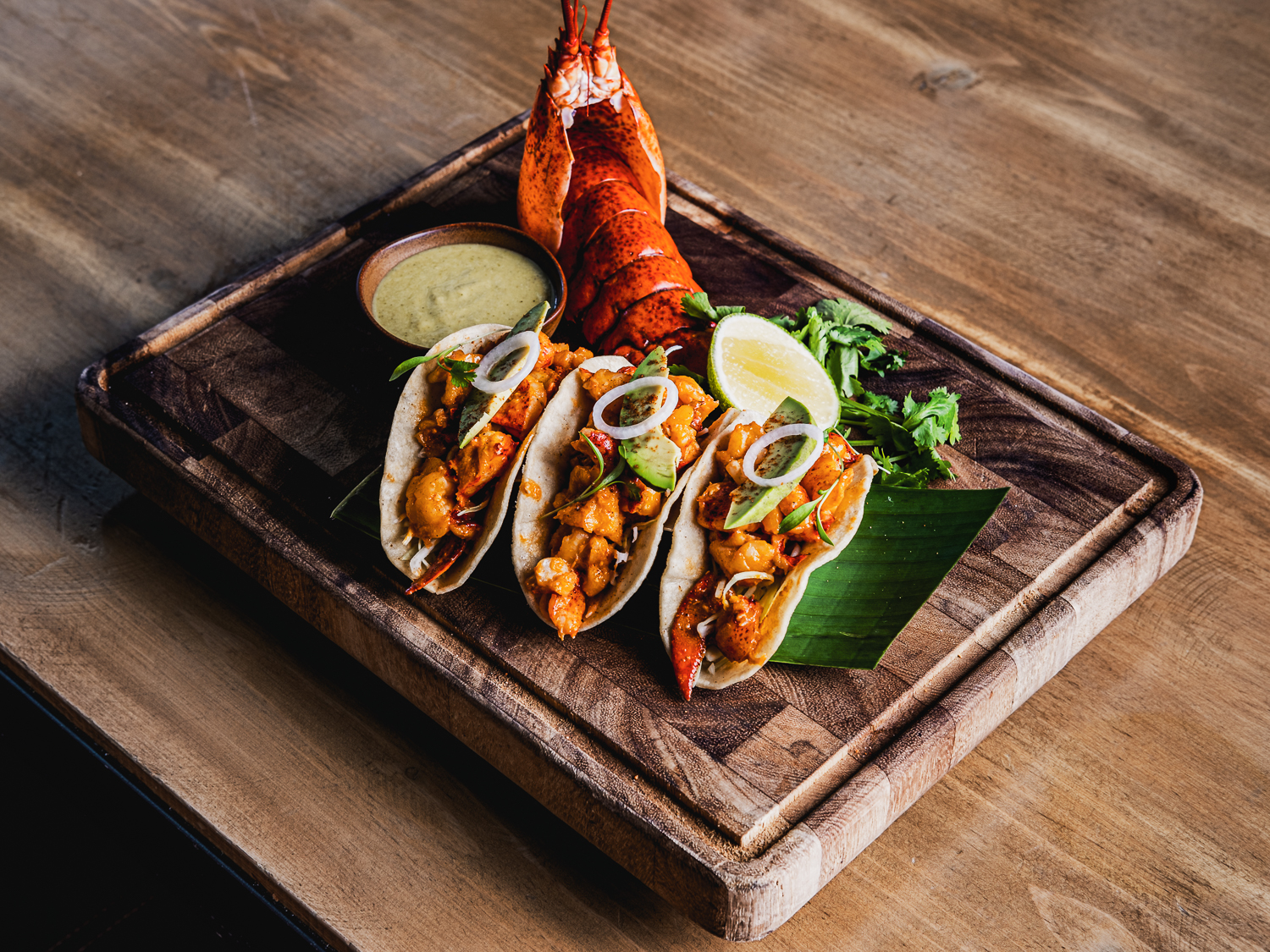 fresh lobster tacos at this modern mex restaurant