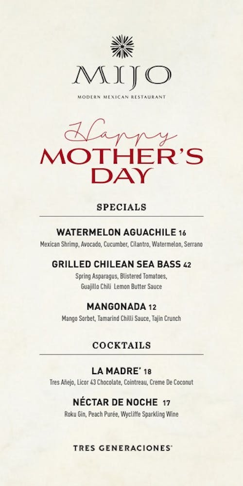 Mother's Day menu at Mijo Modern Mexican a Las Vegas Mexican food place