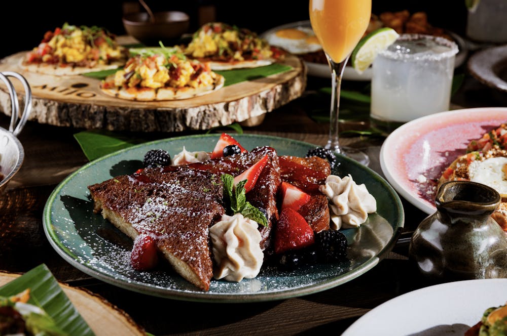 A photo of a mimosa and French toast at Mijo for Mexican Brunch in Las Vegas