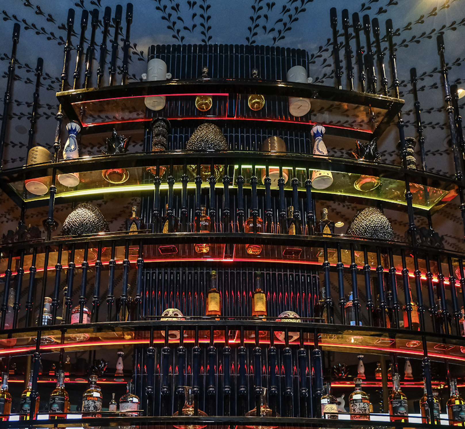 Luxury tequila display inside Mijo Modern Mexican, a Mexican restaurant in Las Vegas featuring premium spirits, handcrafted cocktails, and the best margarita Las Vegas experience.