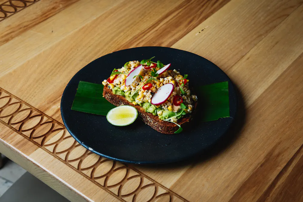 Elote Avocado Toast at Mijo Modern Mexican, a popular Vegas Mexican brunch dish near Summerlin and Durango Resort.