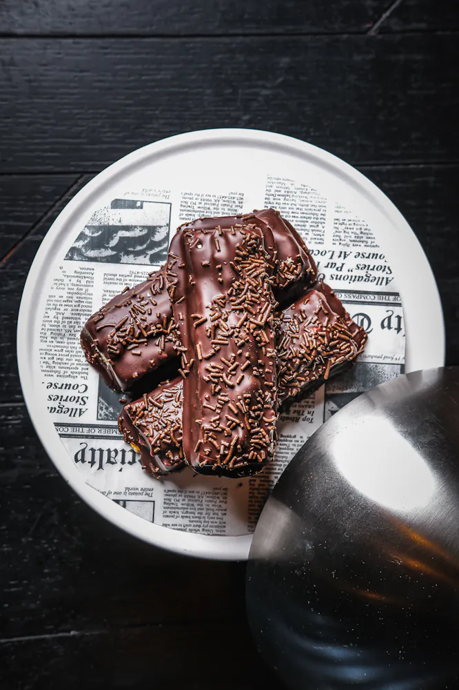 Chocolate-covered Mexican Twinkies topped with sprinkles, featuring vanilla pound cake, strawberry guava and marshmallow at a local Mexican restaurant in Las Vegas