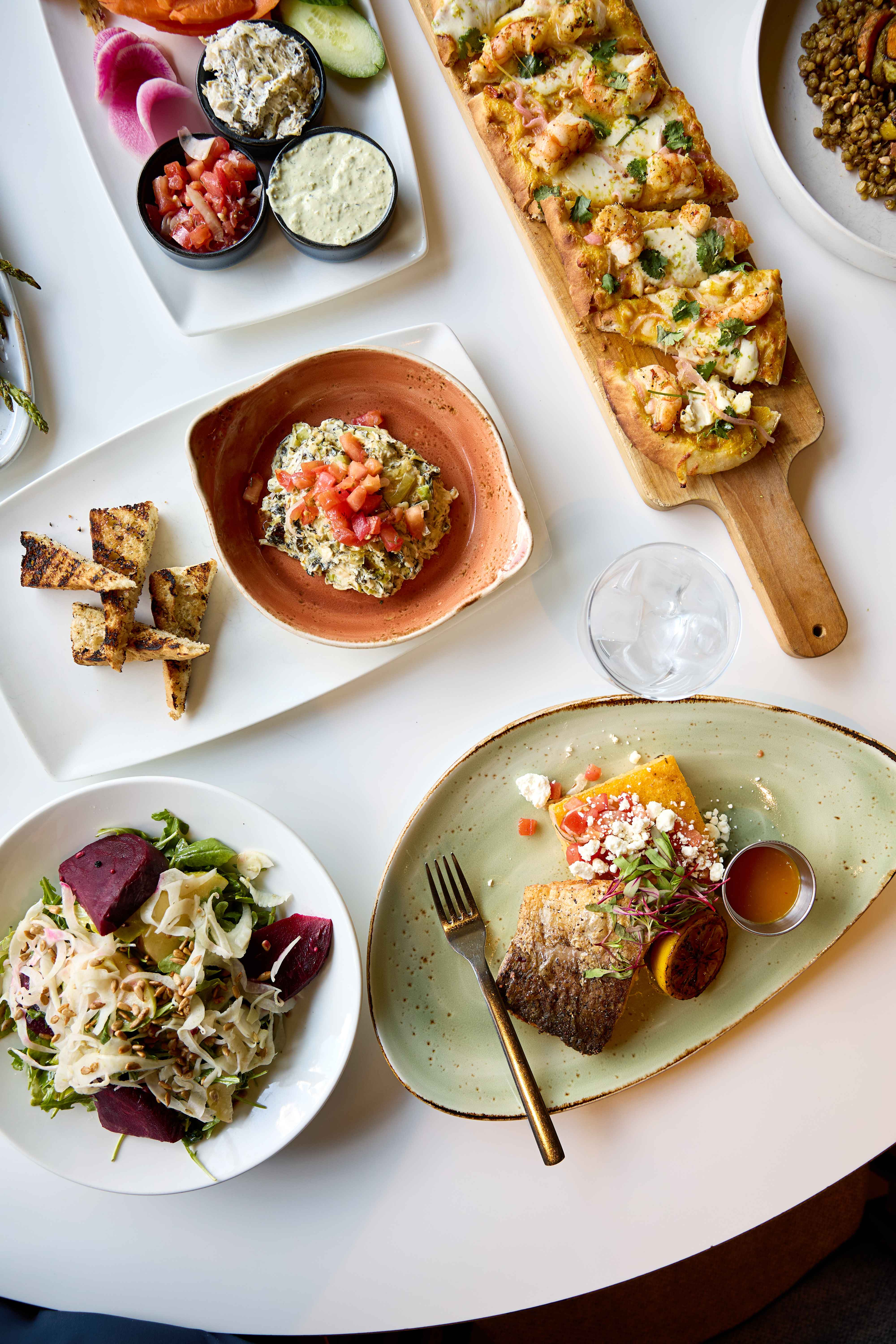 a table with plates of food