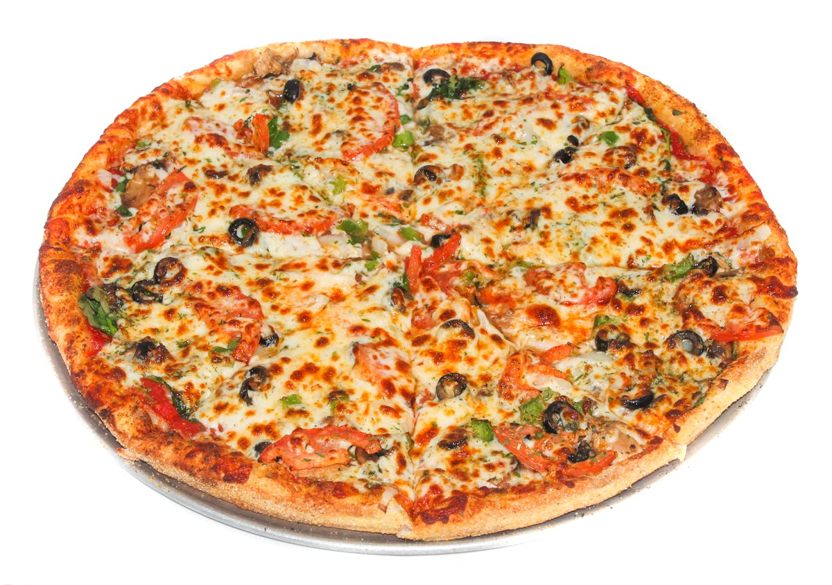 a pizza sitting on top of a table