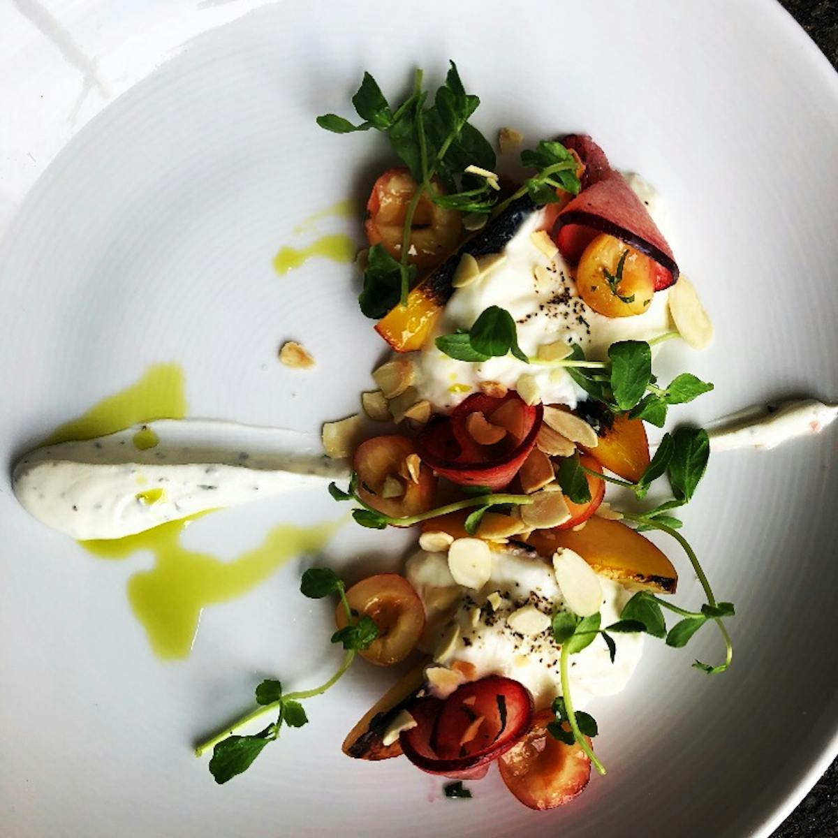 a bowl of salad on a white plate