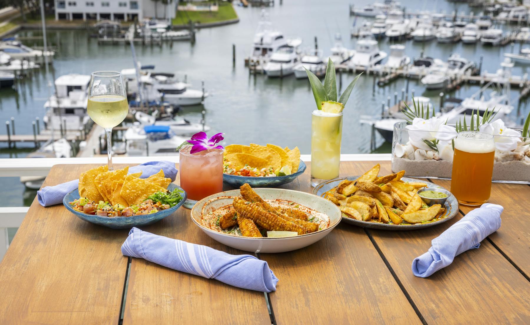a table with food and drinks on it