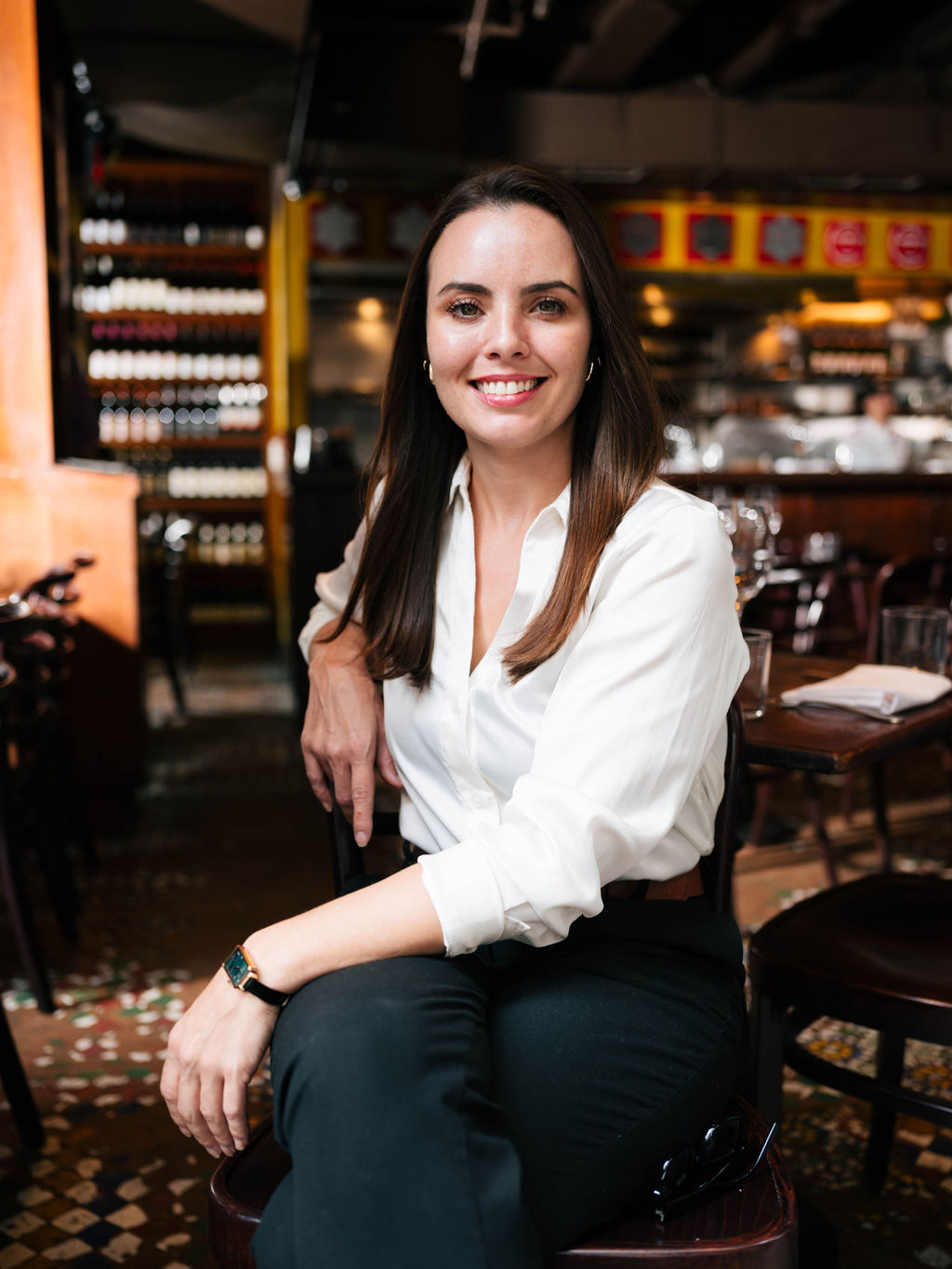 a woman sitting on a chair