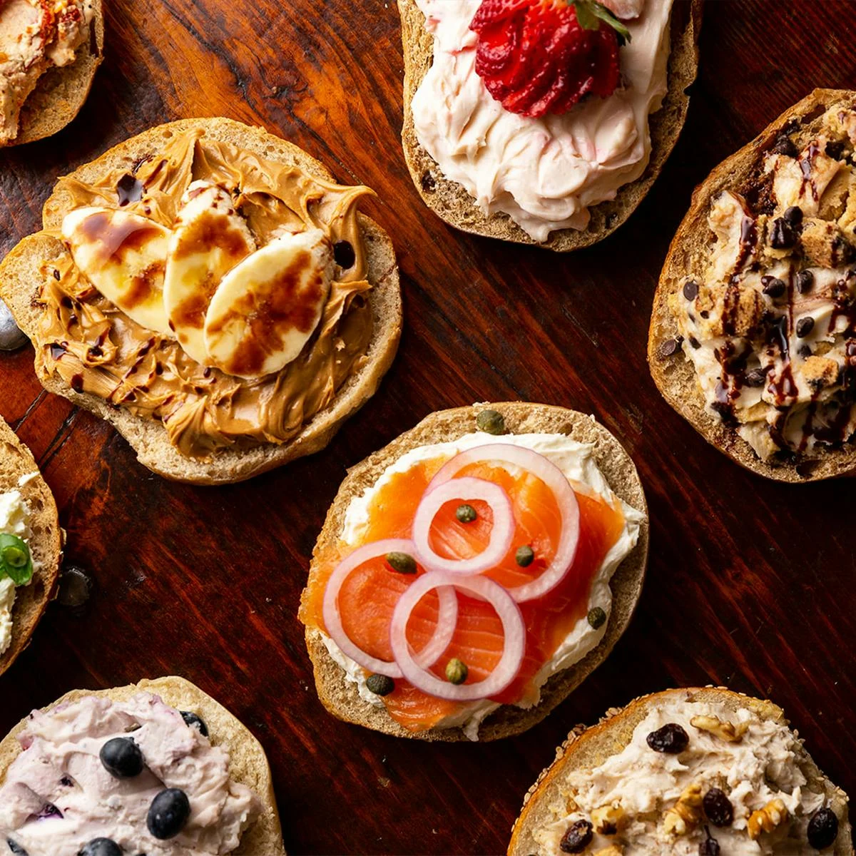 Tompkins Square Bagels with sweet cream cheese and classic lox toppings
