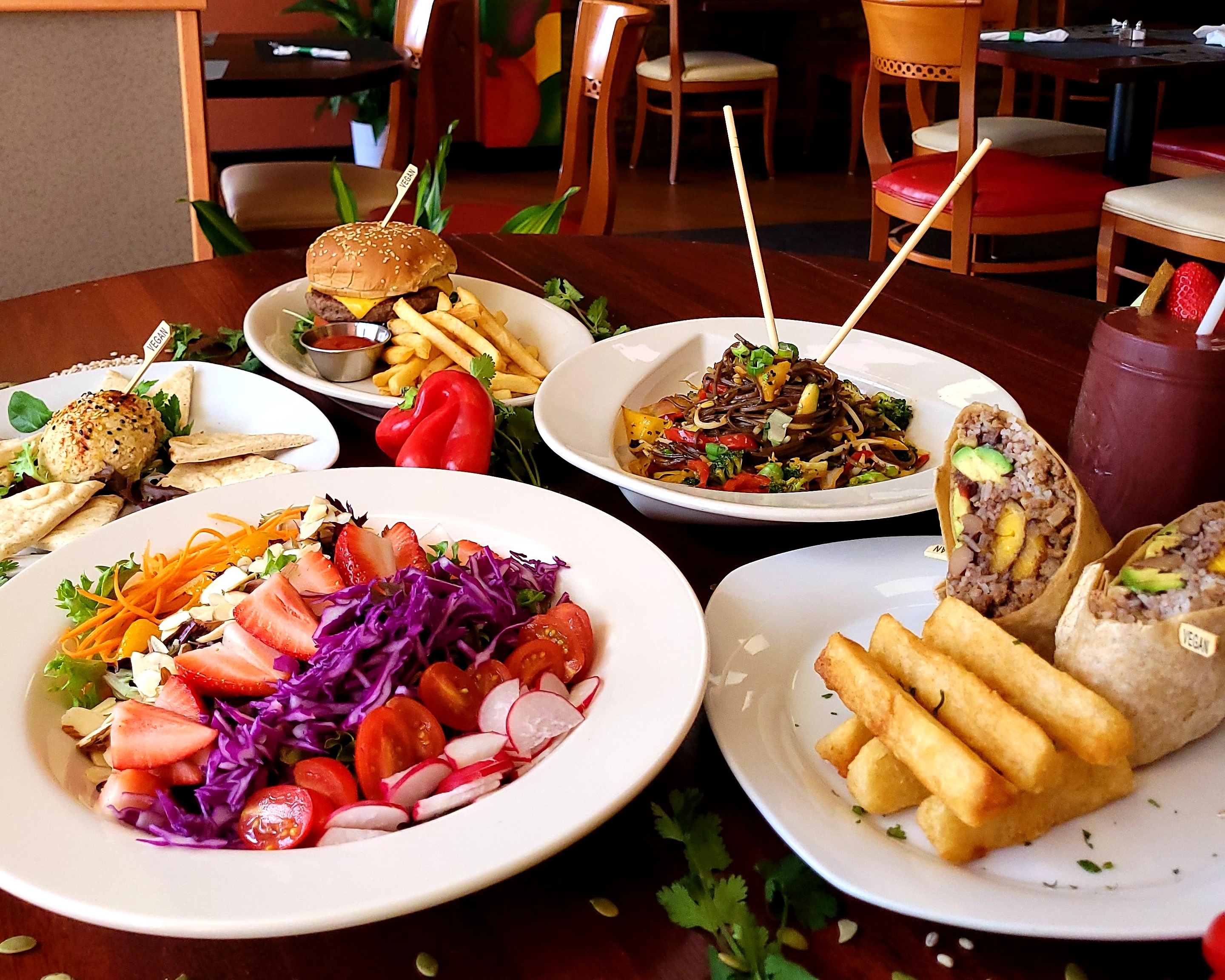 a bunch of food on a plate on a table