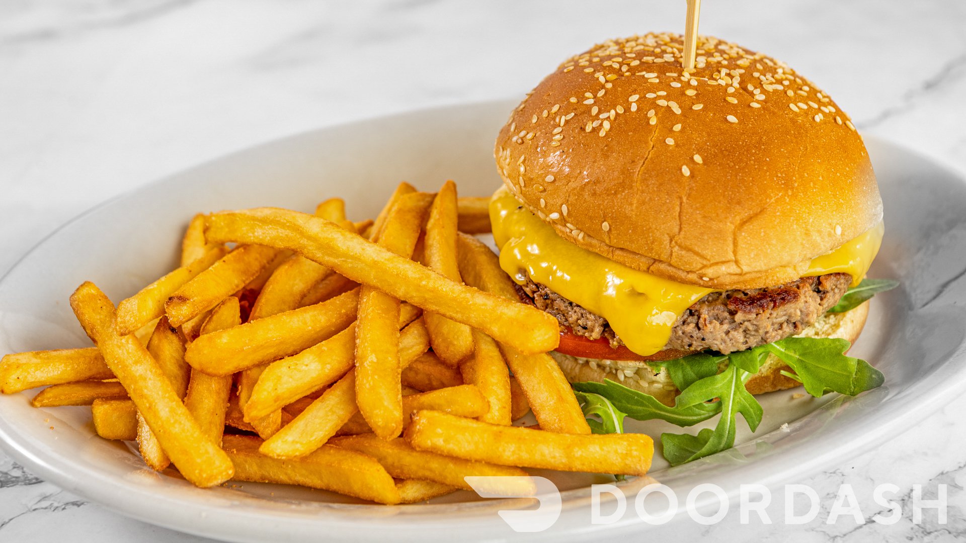 a plate of hamburger and fries