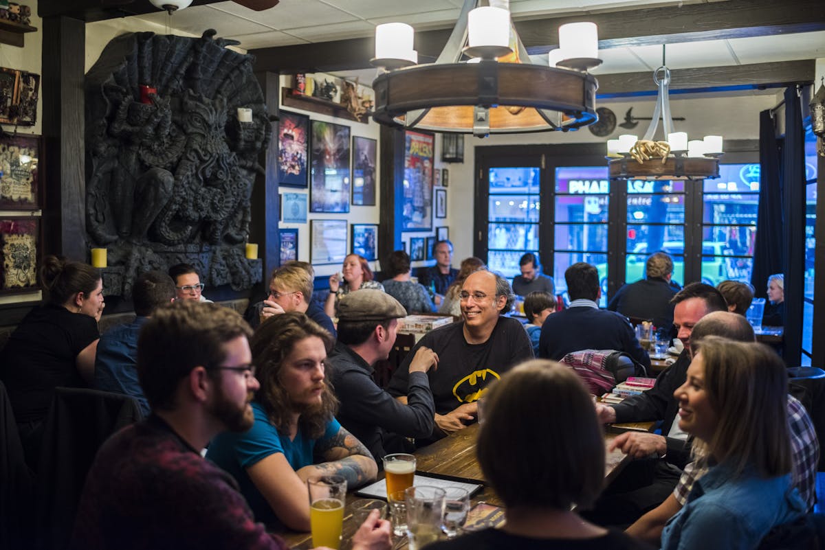 Drinking inside the bar at Storm Crow