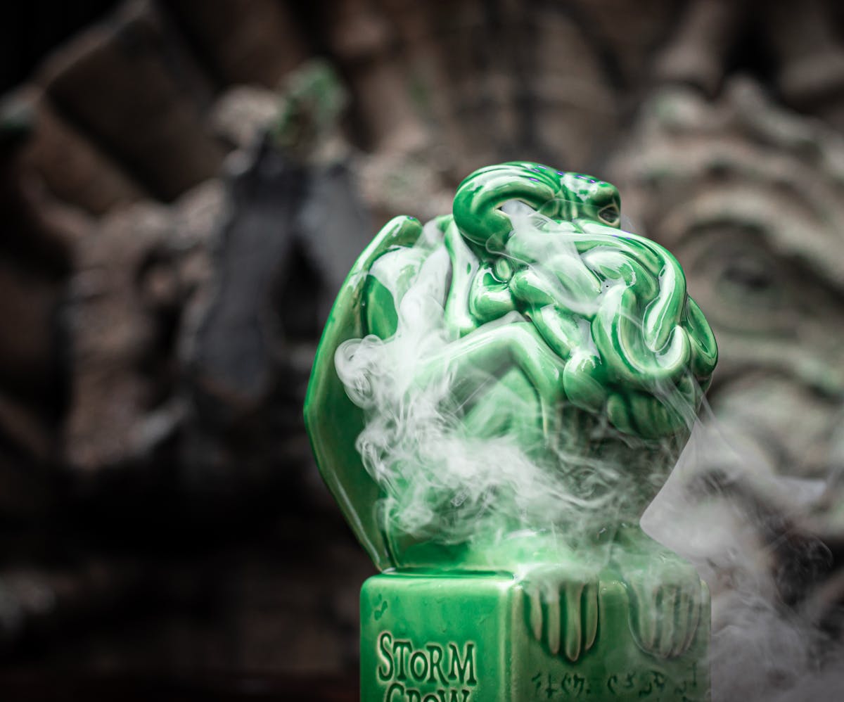 a close up of a green monster