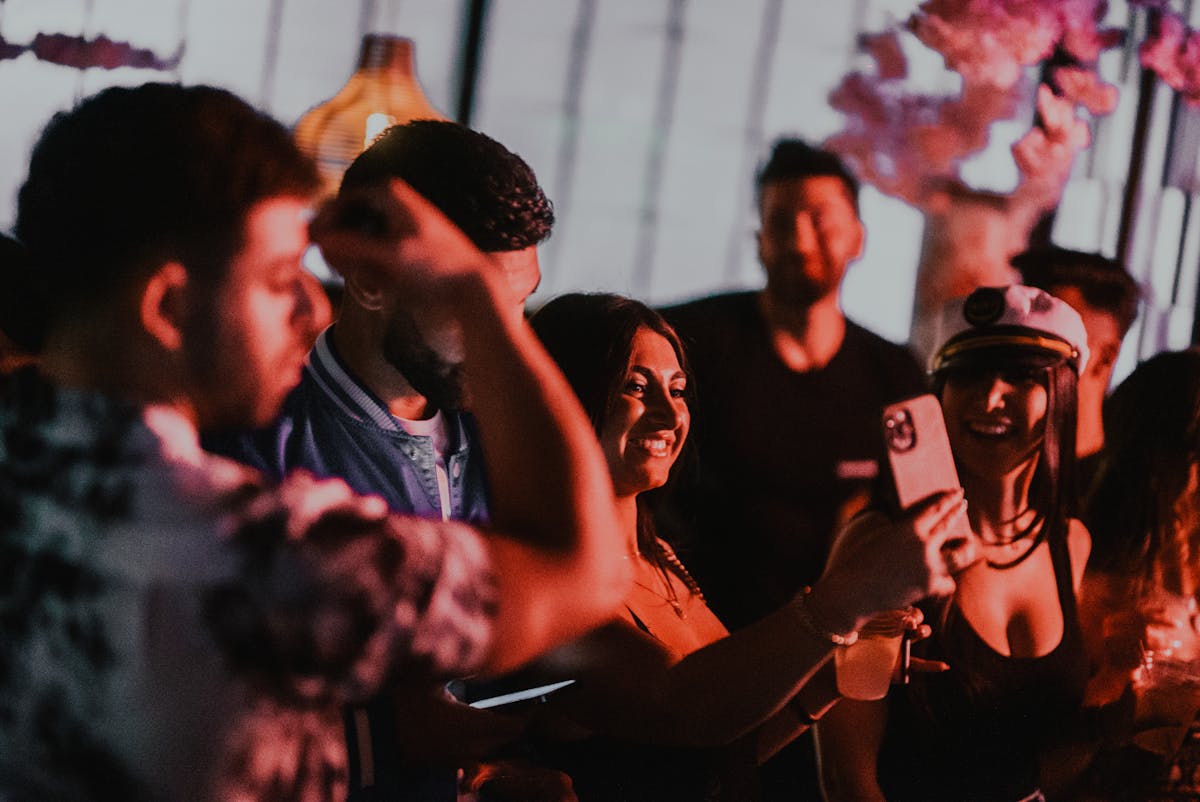 a group of people looking at each other