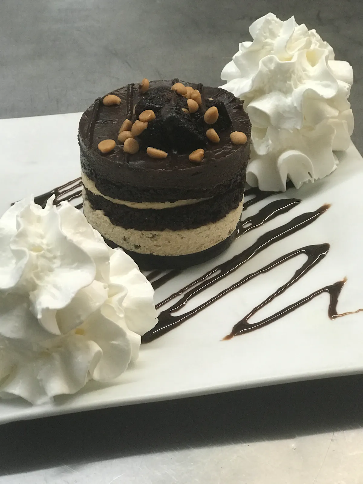 a piece of chocolate cake on a table
