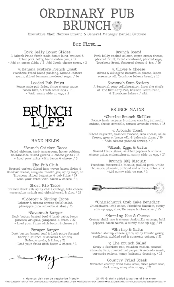 Brunch Menu | The Ordinary Pub | American Restaurant, Pub in Savannah, GA